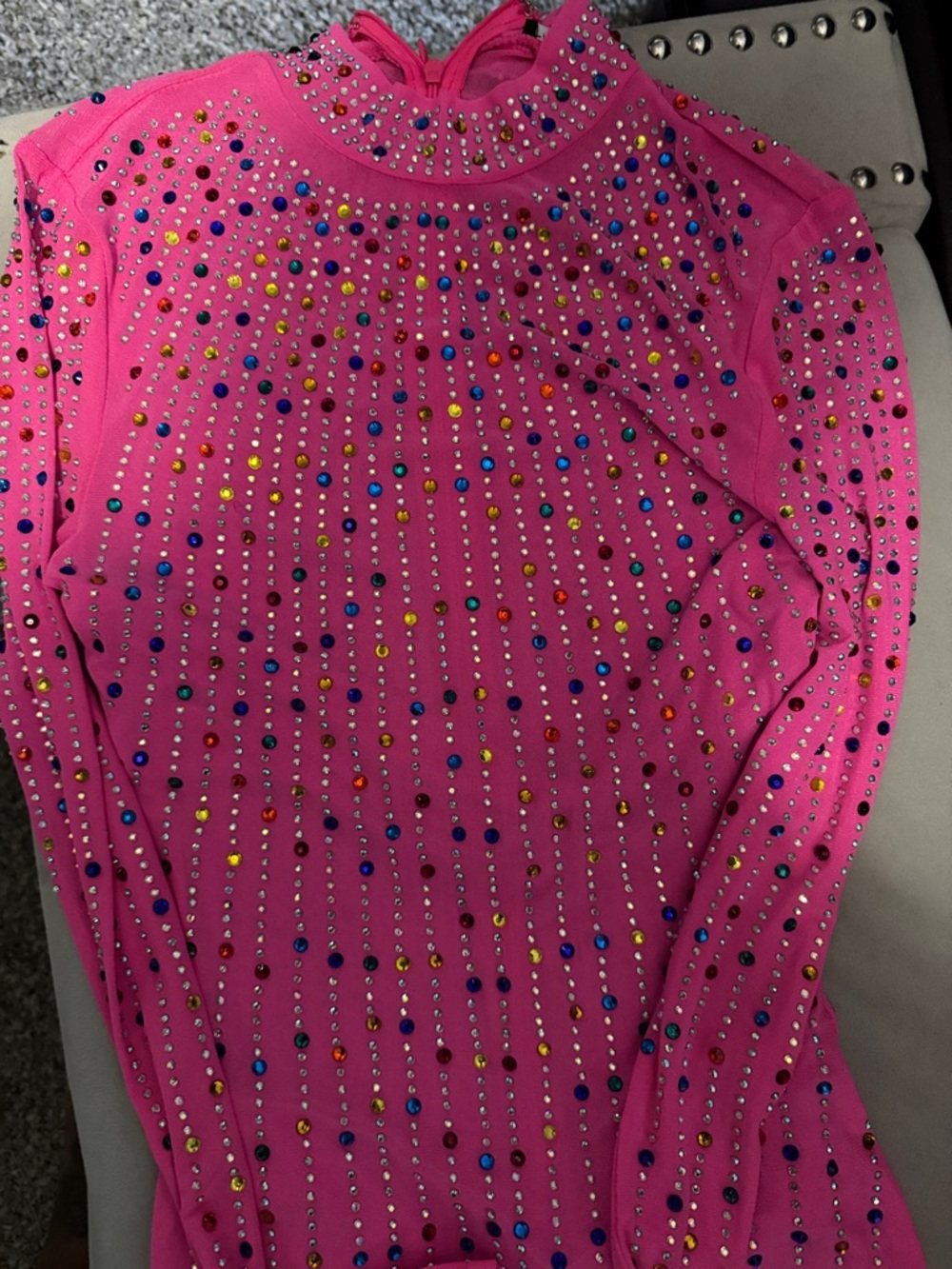 Fashion Nova Hot Pink Long Sleeve Rhinestone Dress
